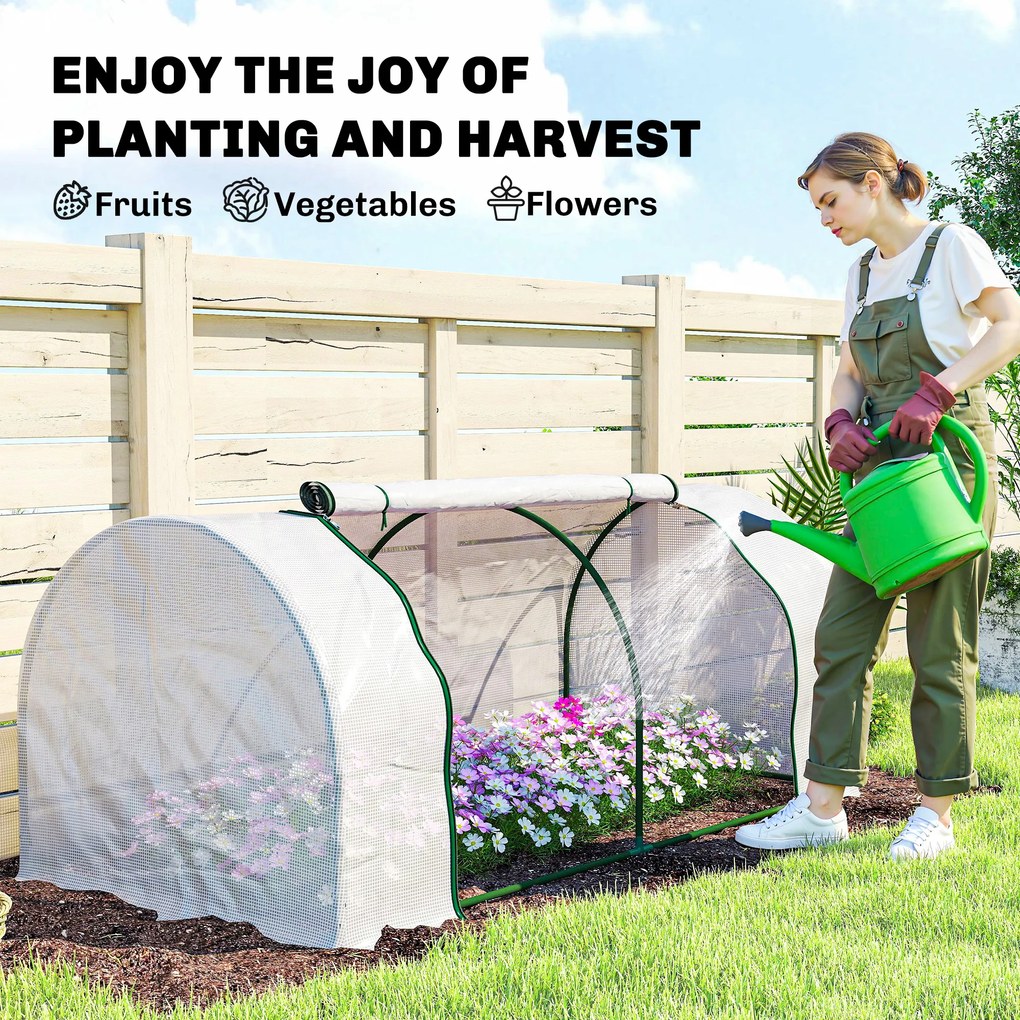 Outsunny Szklarnia z siatką PE, zimowa szklarnia foliowa ze stali, tunel foliowy 200 x 100 x 80 cm biały | Aosom PL