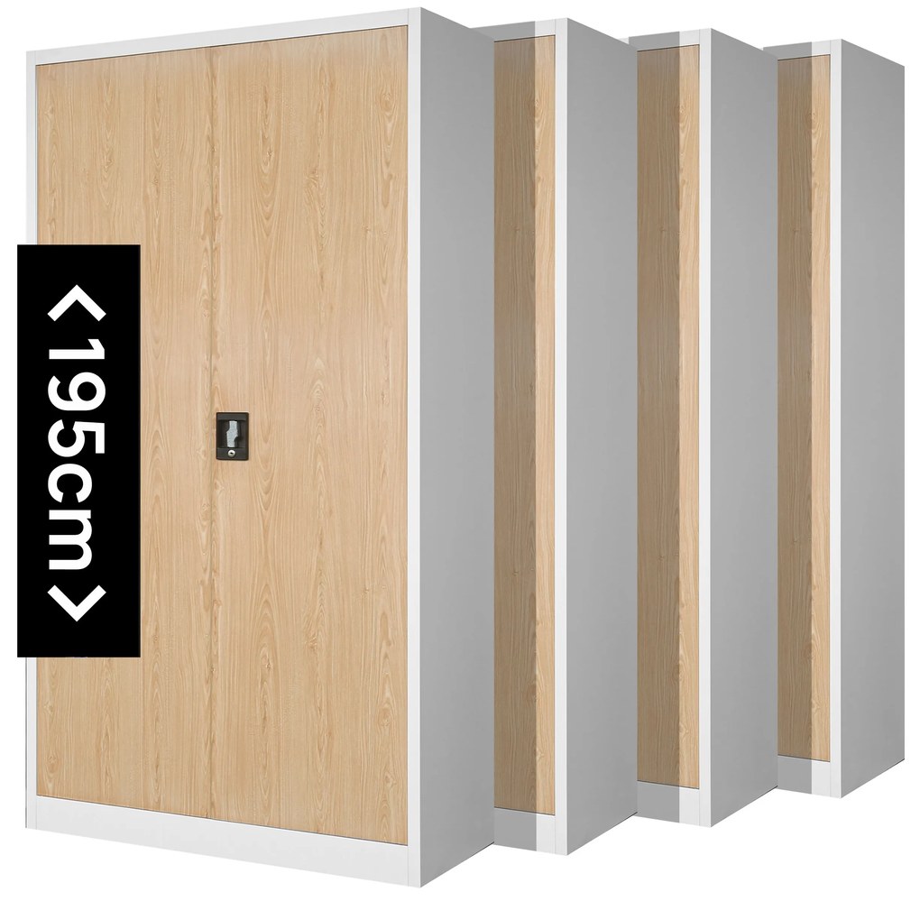 Zestaw 4x biurowa szafa metalowa JAN H, 900 x 1950 x 400 mm, Eco Design: biała/ dąb sonoma