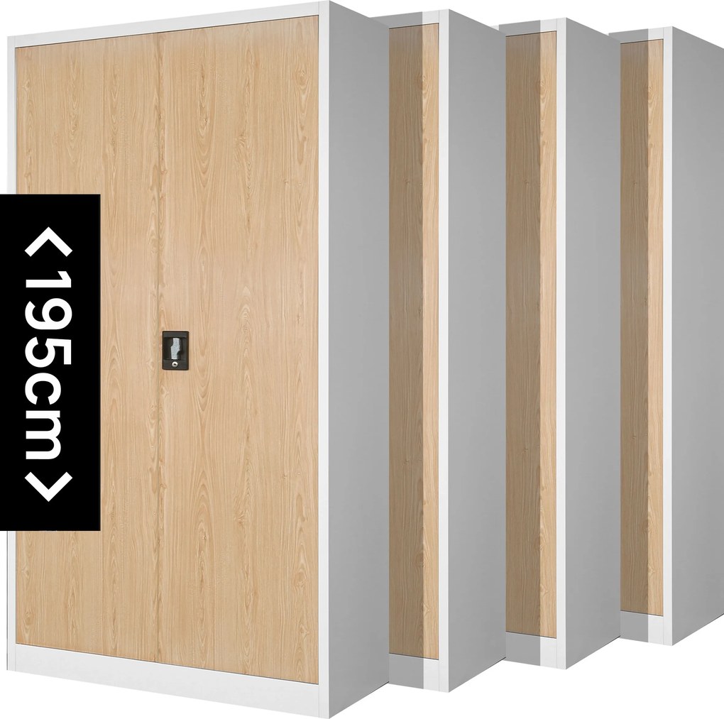 Zestaw 4x szafa biurowa metalowa biała/dąb sonoma, 900x1950x400 mm: JAN H Eco Design