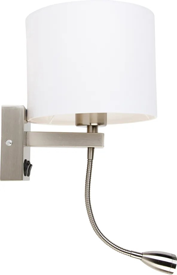 Lampa ścienna stalowa z ramieniem giętkim i białym kloszem 18 cm - Brescia Combi