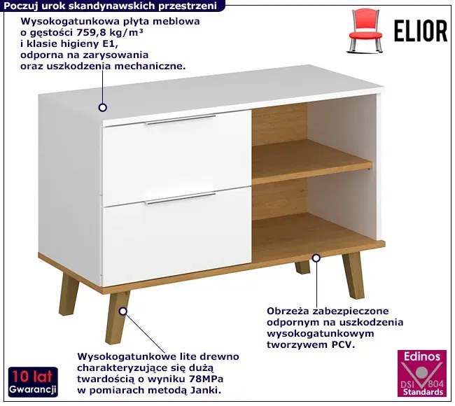 Biała półotwarta komoda na nóżkach - Olenako 6X