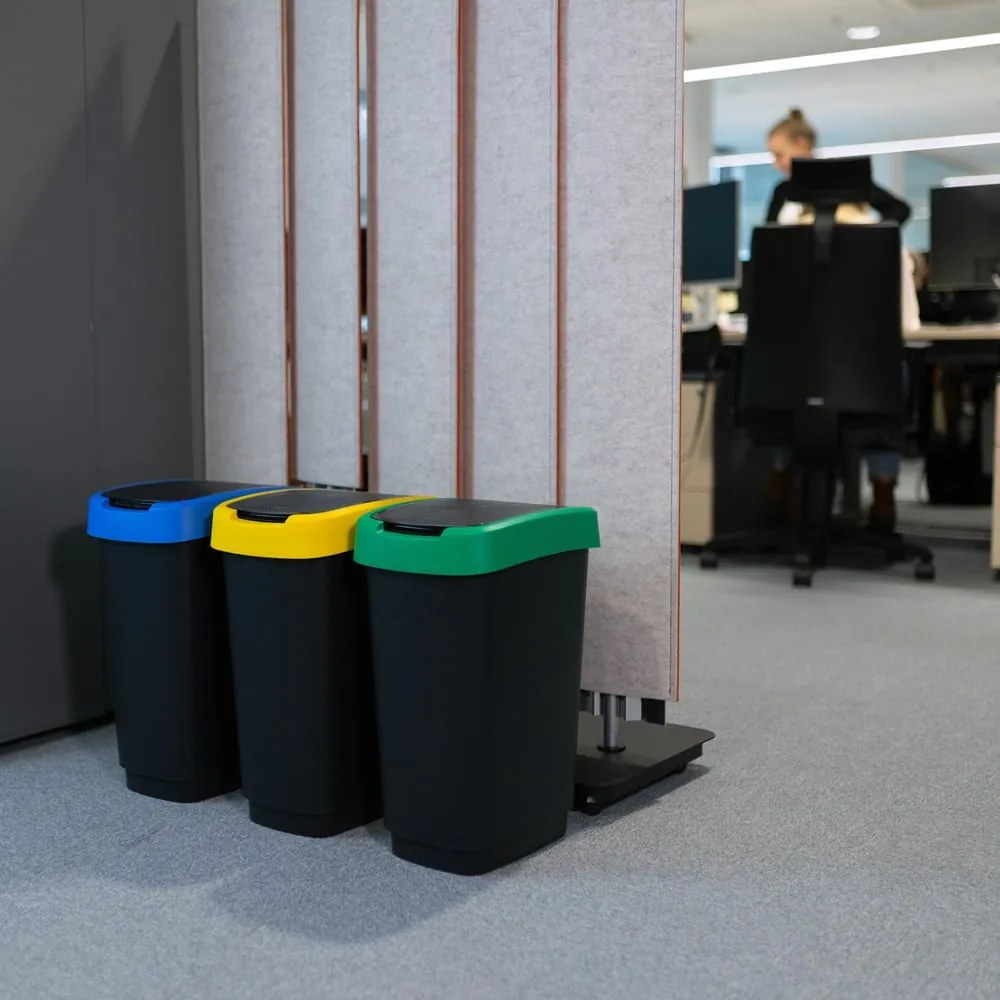 Czarne kosze na śmieci zestaw 3 szt. do segregacji odpadów z plastiku z recyklingu 25 l Twist – Rotho