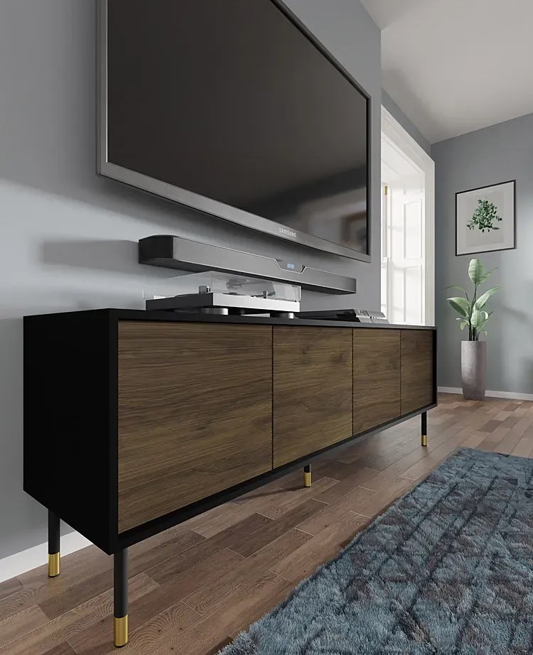 Frezowana szafka pod TV czarny + dąb catania M8-S99
