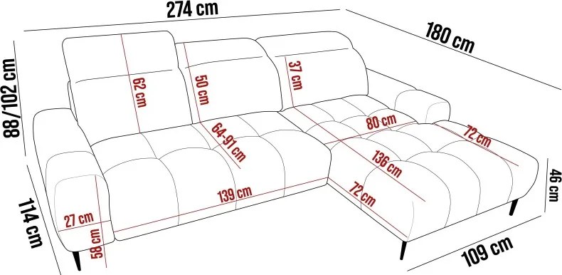 Narożnik GIANO S układ L Lewostronny z elektryczną regulacją siedziska w ktaninie AUSTIN 17 WERSAL