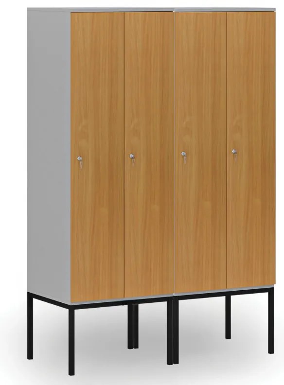 Drewniana szafa ubraniowa S4 z podstawą, 2-drzwiowa, 1871 x 600 x 500 mm, demontaż, zamek cylindryczny, szary/buk