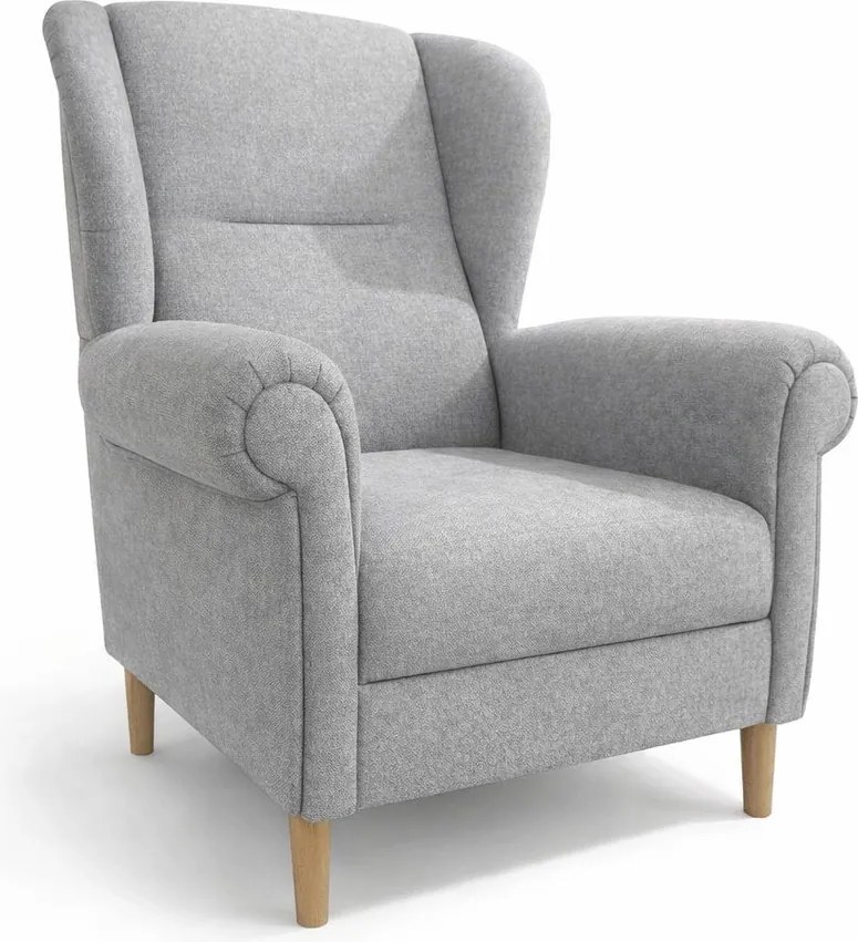 Jasnoszary fotel typu uszak Swan – Ropez