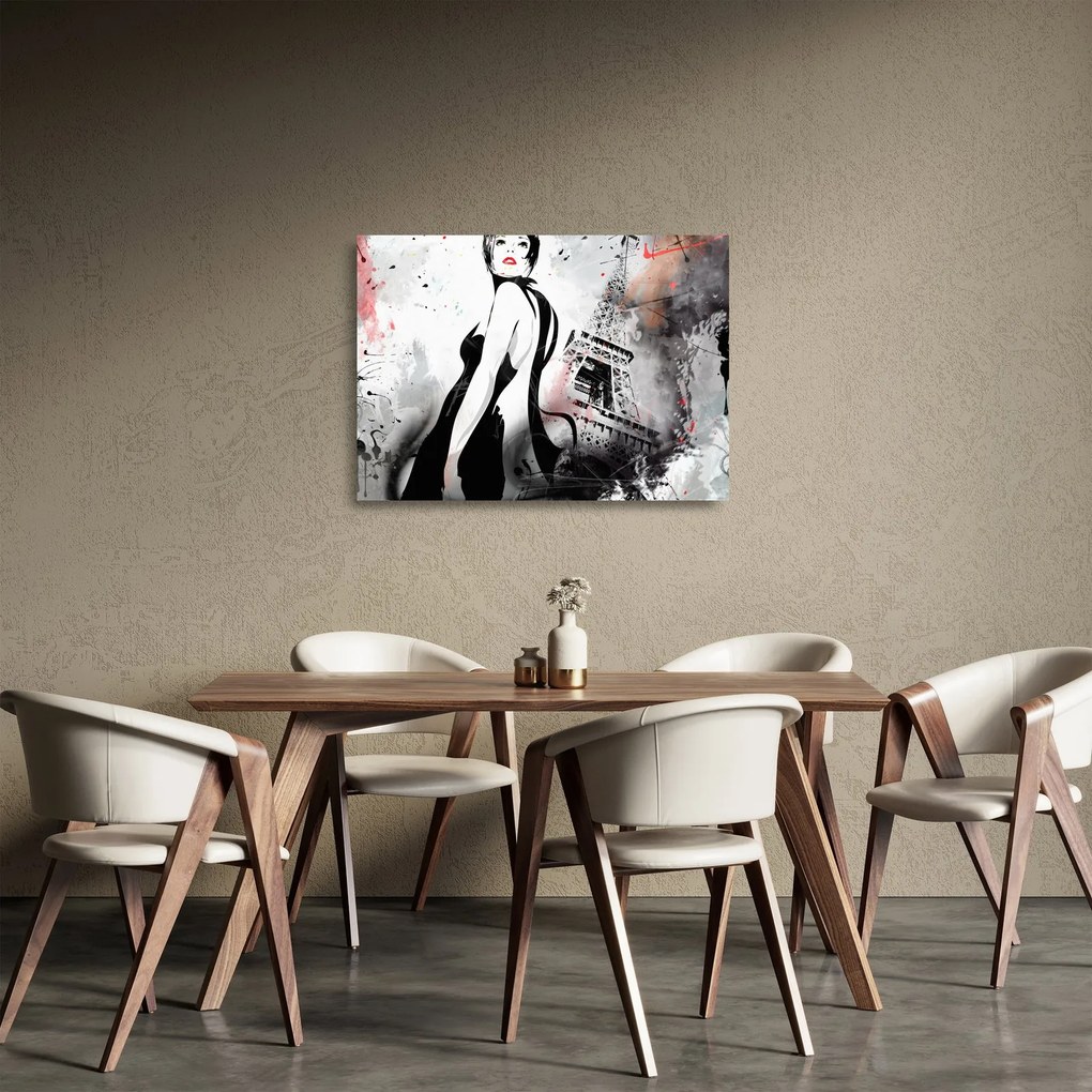 Obraz na szkle - Dama i Wieża Eiffla (70x50 cm)