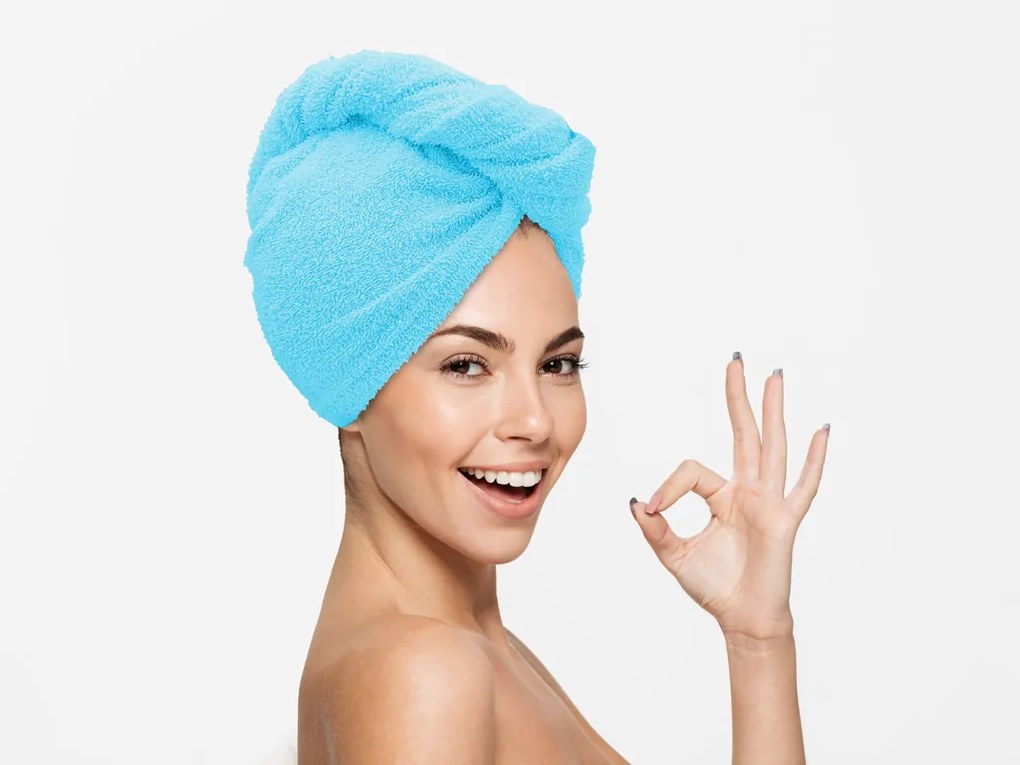 Szybkoschnący turban do włosów frotte turkusowy, 100% bawełna