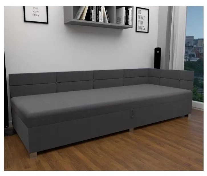 Tapicerowane łóżko z uniwersalnym wezgłowiem i pojemnikiem na pościel AMSTERDAM 90x200 cm szare