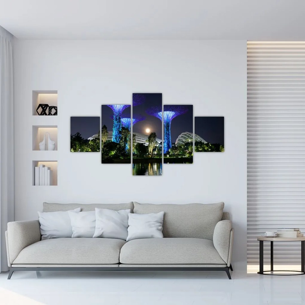 Obraz przedstawiający pełnię księżyca w ogrodach Singapuru (125x70 cm)
