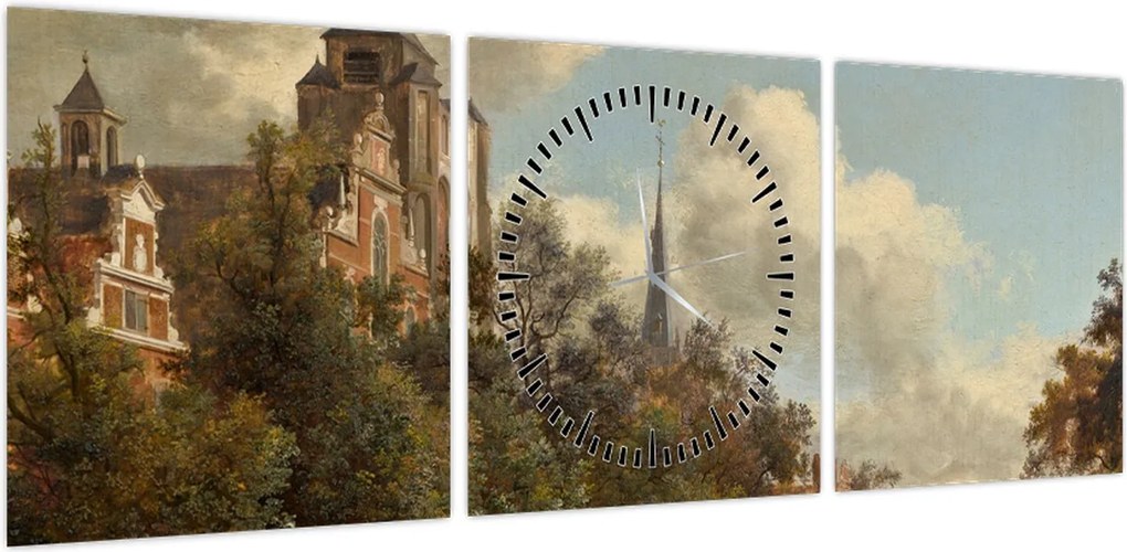 Obraz - Jan van der Heyden, View Down a Dutch Canal, reprodukcje (z zegarem) (90x30 cm)