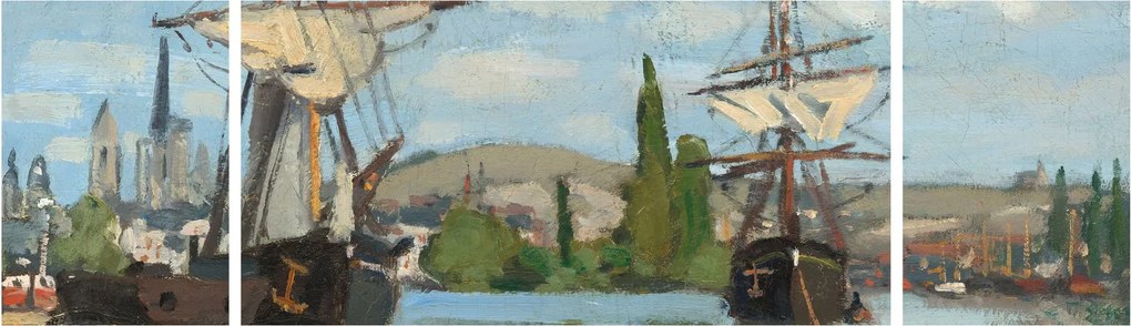 Obraz - Claude Monet, Ships Riding on the Seine at Rouen, reprodukcje (170x50 cm)