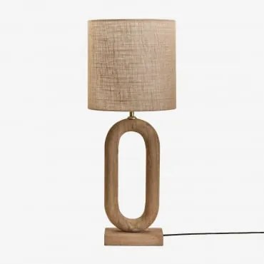 Lampa Stołowa Z Drewna Mango Tiberia Drewno Mango & Beżowy Len Ø30 Cm - ↑30 Cm Arlina - Sklum