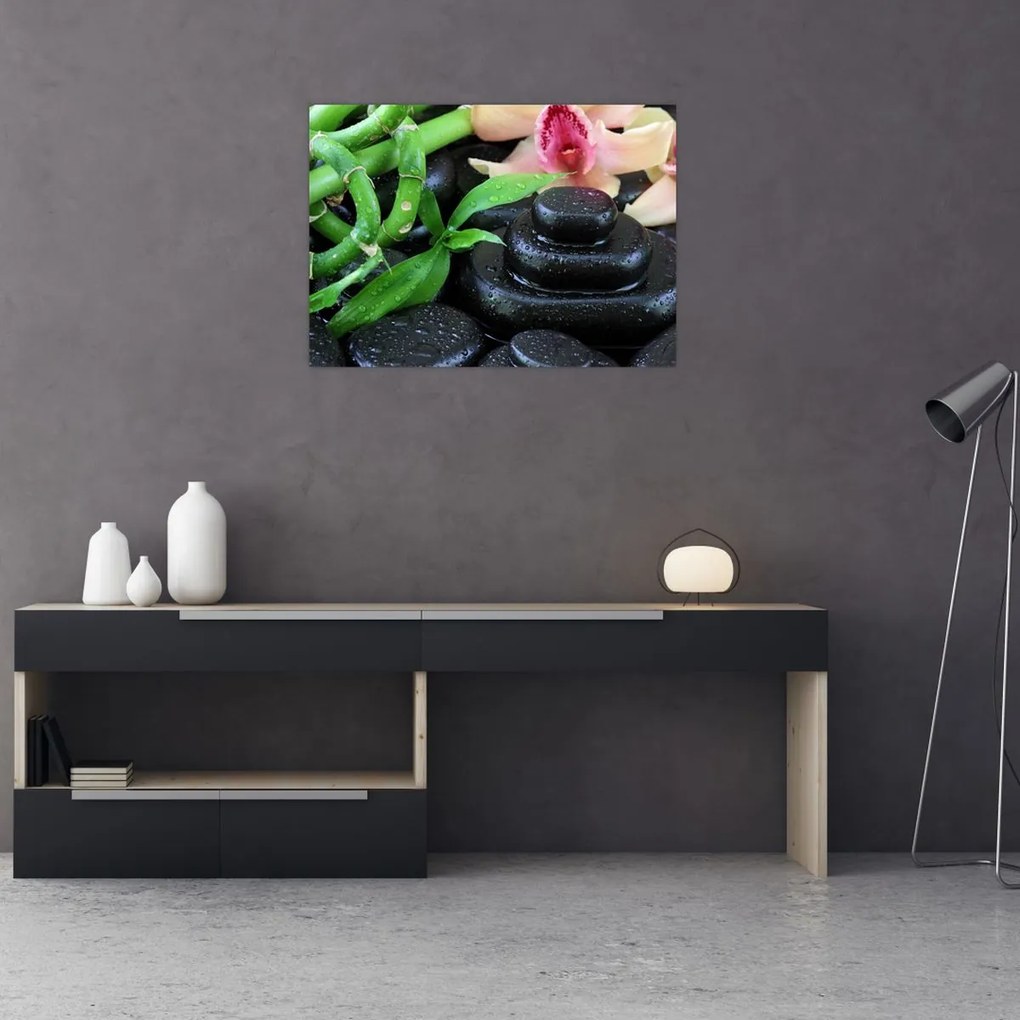 Obraz - Kamienie i orchidee (70x50 cm)