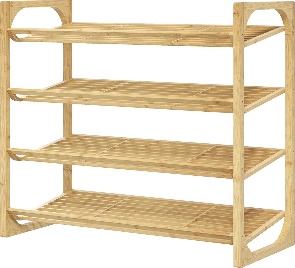 HOMCOM Regał na buty z bambusa, wysokość półki 15,5 cm, projekt z listwami dla wentylacji, 76 x 33 x 67 cm, efekt drewna naturalnego
