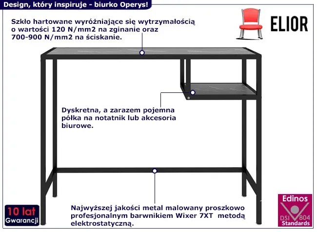 Metalowe biurko ze szklanym blatem czarny marmur Inord 5X