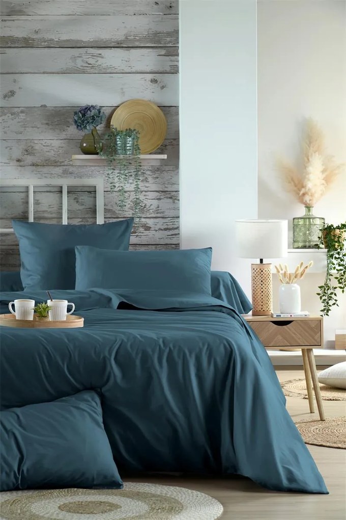 Bawełniane prześcieradło na gumce, granatowe, ELYSEE