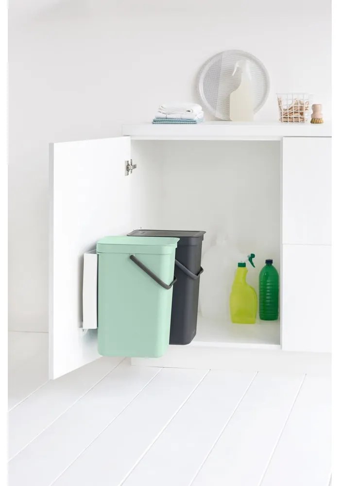 Miętowo-ciemnoszary plastikowy kosz na śmieci do segregacji odpadów do zabudowy 32 l Sort & Go – Brabantia