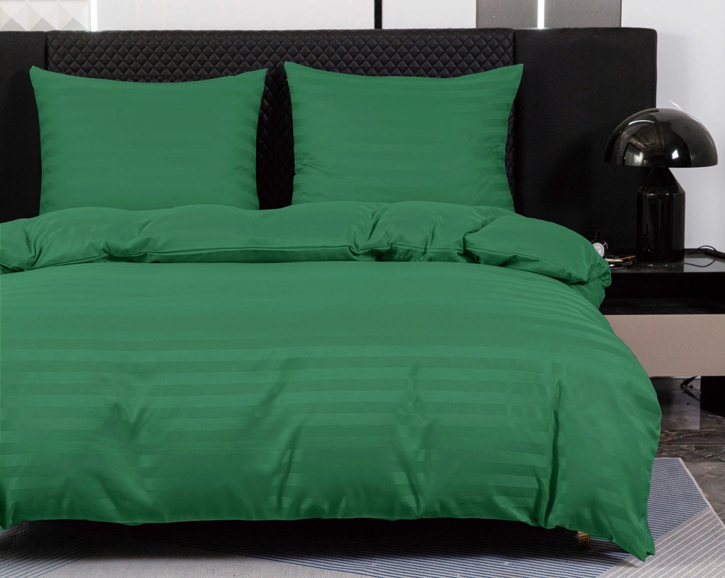 PrzytulneMieszkanie.pl PrzytulneMieszkanie.pl Hotelowa pościel z mikrofibry JASMINE ciemnozielona - pasek 2 cm Rozmiar pościeli: 2 szt 70 x 90 cm | 200 x 220 cm