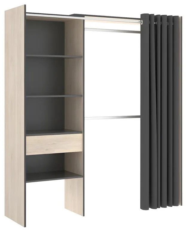 Rozkładana garderoba LAURENT – dł. 110/160 cm – kolor: dębowy i antracytowy