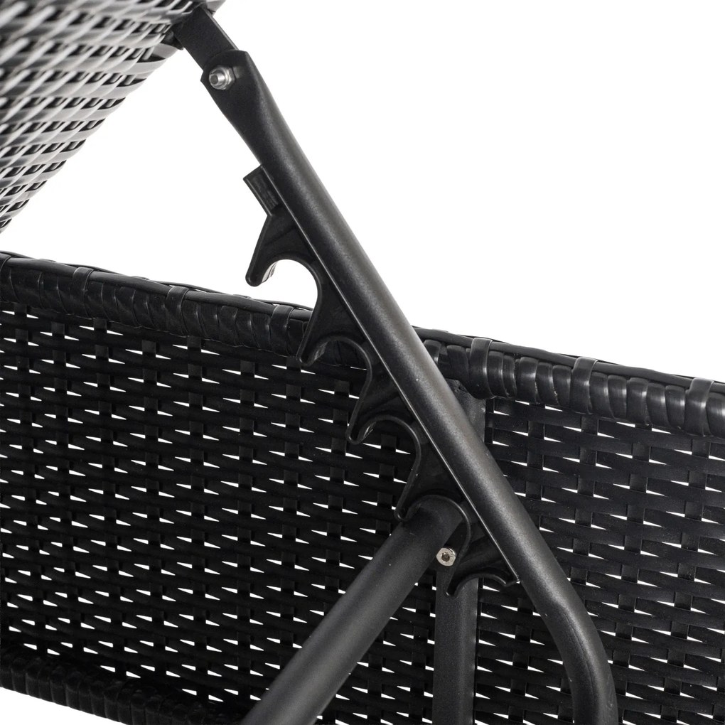 Leżak ogrodowy z regulowanym oparciem Brizo, czarny technorattan/brązowa poduszka