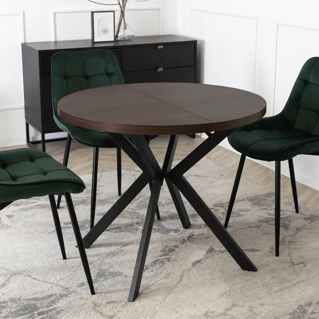 Stół Okrągły Rozkładany LUGO 90-190 cm Orzech/Czarny Loft
