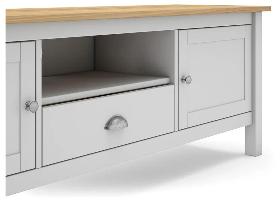 Biało-naturalna szafka pod TV z drewna sosnowego 158x53 cm Misti – Marckeric