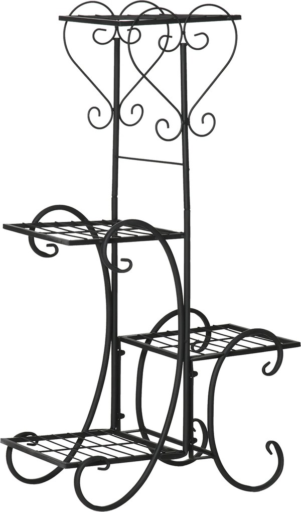 Outsunny Metalowy regał na kwiaty 4 poziomy do wnętrz i ogrodu Stabilny kwietnik na balkon Czarny 45x245x80cm | Aosom PL