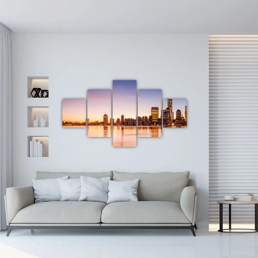 Obraz miasta o zachodzie słońca (125x70 cm)