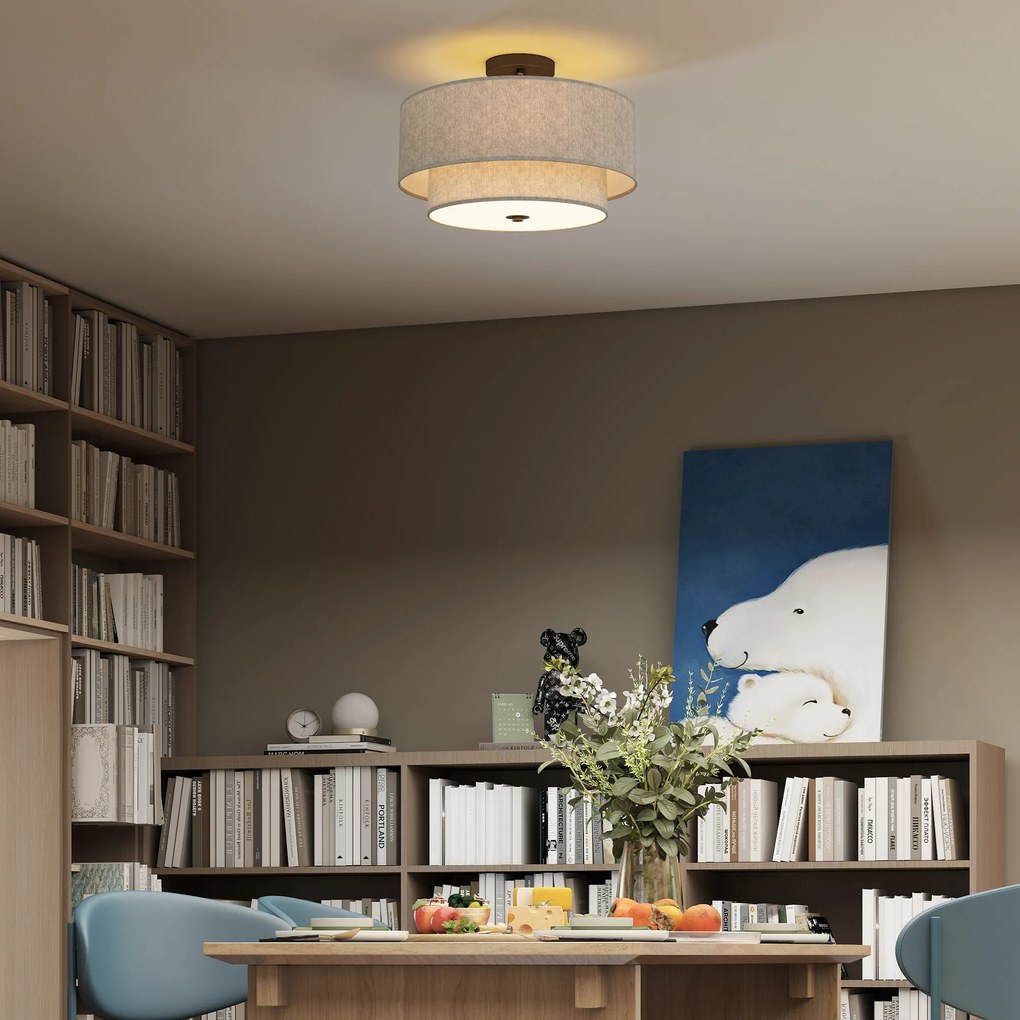 HOMCOM Lampa sufitowa, lampa wisząca z podwójnymi abażurami w lnianym wykończeniu, taupe | Aosom PL