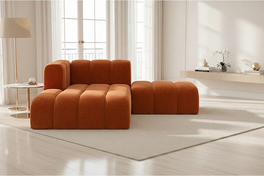 Szezlong z pufą Grand, tkanina Salvador, Brązowy, Lewy