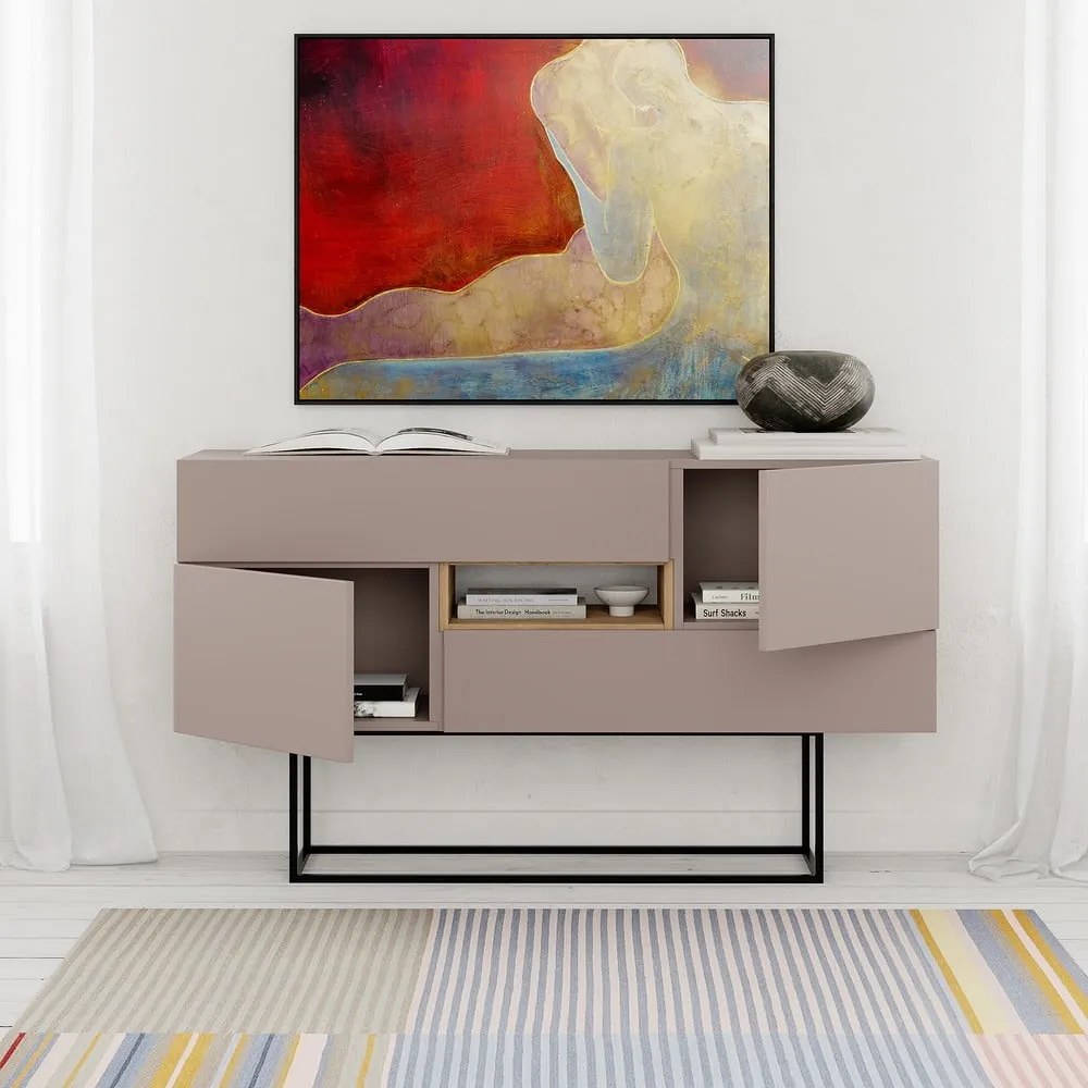 Szarobeżowa niska komoda 145x82 cm Titan – Marckeric