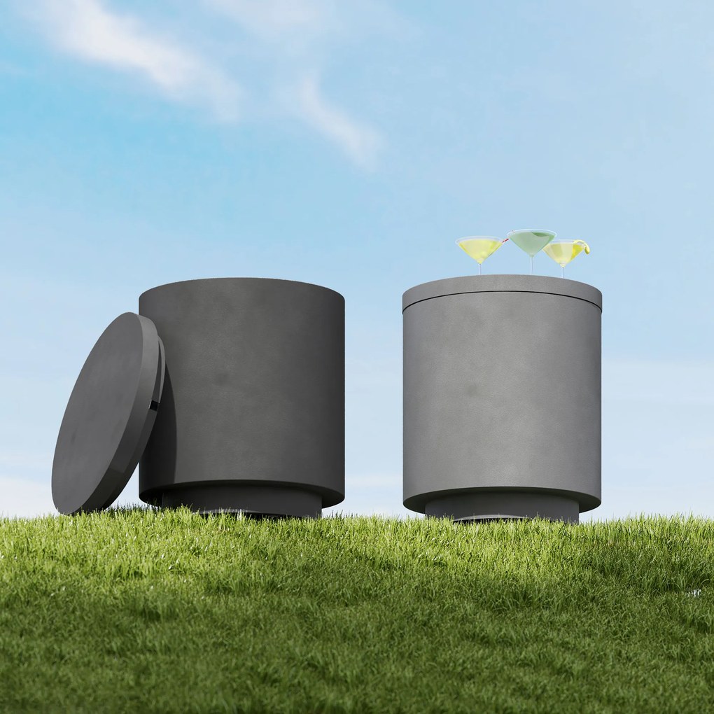 HOMCOM Stolik zewnętrzny, Stolik pomocniczy z chłodziarką, Wiaderko na lód, Jasnoszary