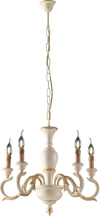 Żyrandol Fiorenza 5-punktowy z drewna w kolorze kości słoniowej i złota, 110 Ø50 BL172-5-AV