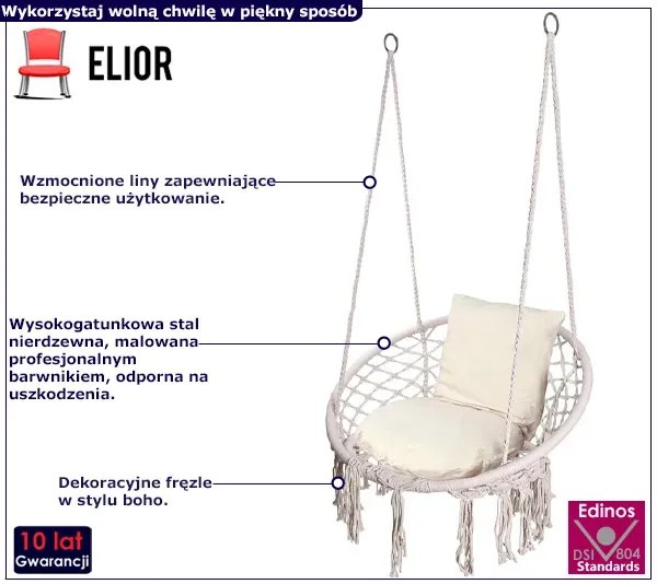 Kremowa huśtawka bocianie gniazdo z frędzlami - Stelli 4X