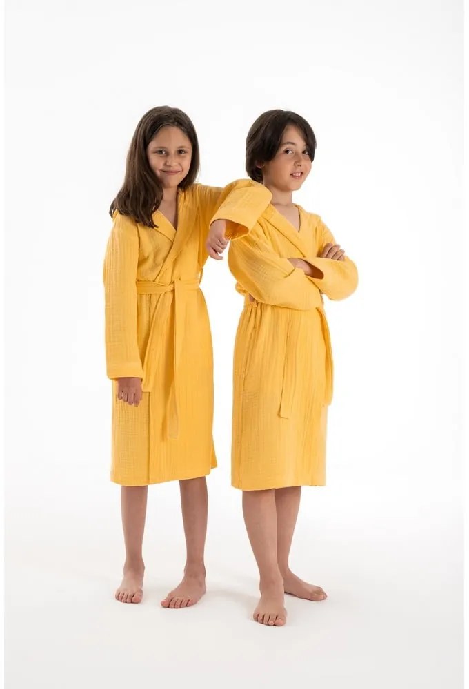 Żółty szlafrok dziecięcy muślinowy w rozmiarze 11-12 lat Muslin – Foutastic