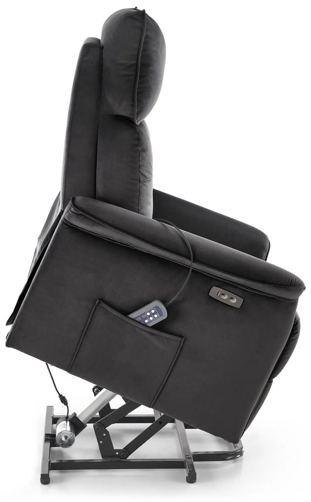 Fotel wypoczynkowy elektryczny pionizacja masaż rozkładany czarny SEMIR 2