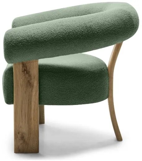 Ciemnozielony designerski fotel KOKEI, dąb