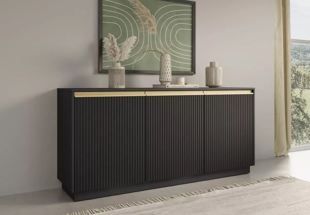 Komoda Miraza 3-drzwiowa 154 cm nowoczesna ryflowana MDF 6 półek