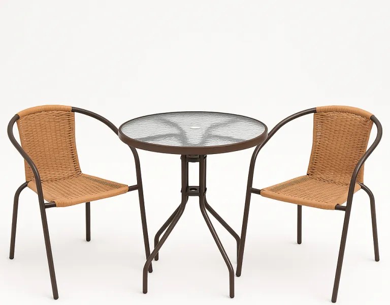 Zestaw ogrodowy, polirattan, 2 krzesła + stół szklany