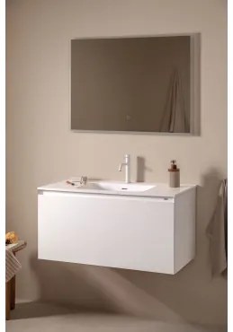 Zestaw Wiszących Mebli Łazienkowych Zintegrowany Z Umywalką Macrae Biała & Prostokątna Lampa Led I Przeciwmgielna - Sklum