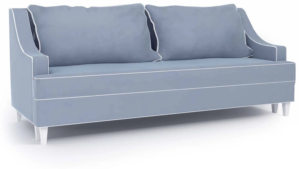 Notting Hill sofa 3-osobowa z funkcją spania i z pojemnikiem na pościel, krawędzie obszyte kedrą. Sofa w stylu modern classic. Sofa do salonu w stylu nowojorskim. Tkanina Matt Velvet, wiele kolorów do wyboru.