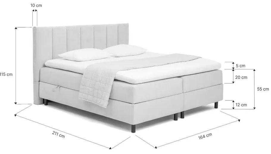 Szare łóżko kontynentalne ze schowkiem 160x200 cm Elva Bold Line – Bonami Selection