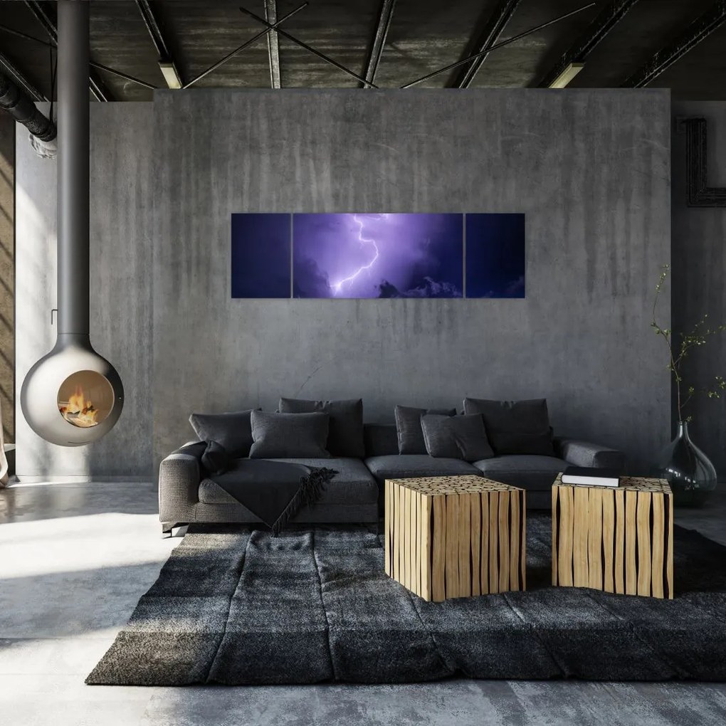 Obraz - fioletowe niebo i błyskawica (170x50 cm)