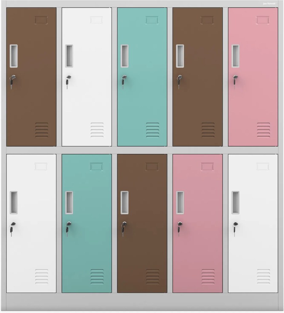 Pastelowa szatnia szkolna 10-skrytkowa Bartuś 136x45x150 cm