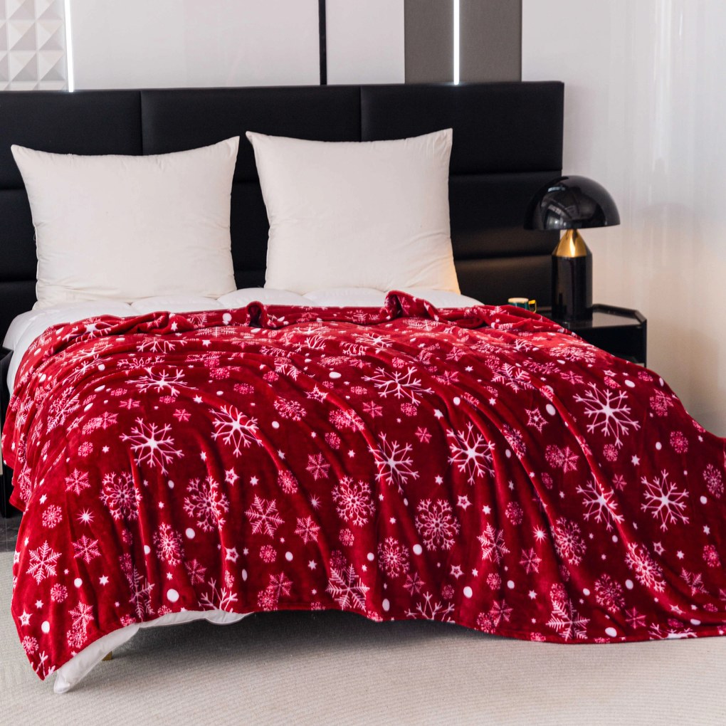 Czerwony świąteczny mikropluszowy koc SNOWFALL Rozmiar: 200 x 220 cm