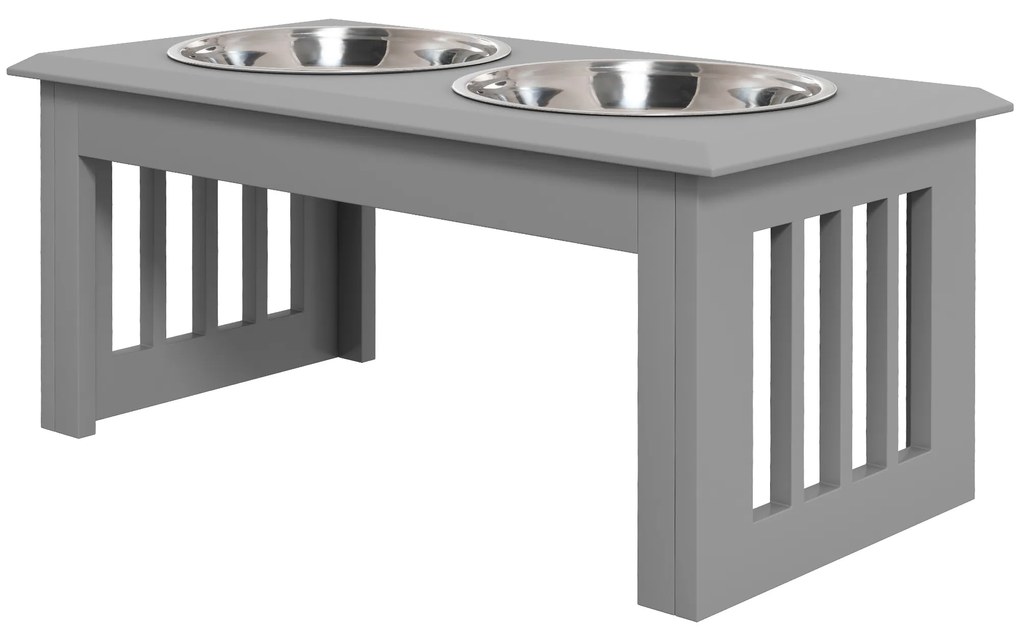 PawHut Stacja żywieniowa dla psów, 2 miski ze stali nierdzewnej, antypoślizgowa, 58,4x30,5x25,4cm, szara