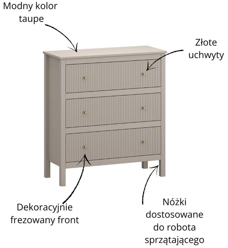 Komoda z Szufladami SELVIO 90 cm Taupe Ryflowana Nowoczesna