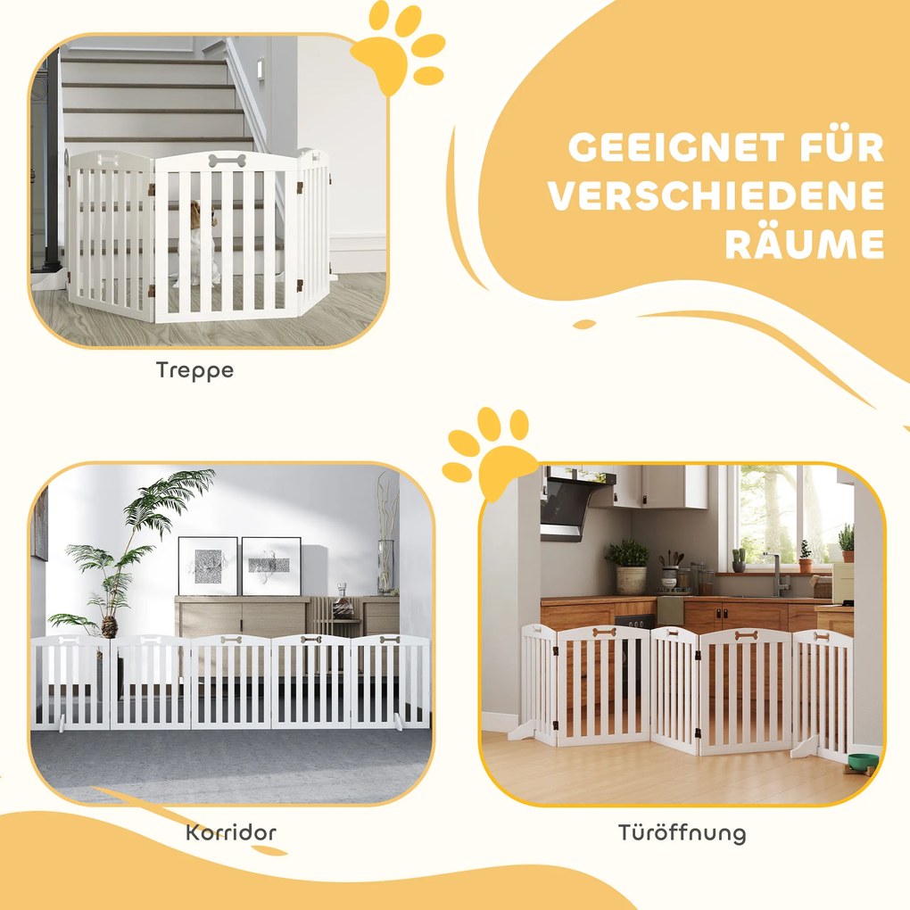 PawHut Wolnostojąca bramka dla psa z podpórkami, do framug drzwi, korytarza, schodów, 258 x 30 x 61 cm, Biała