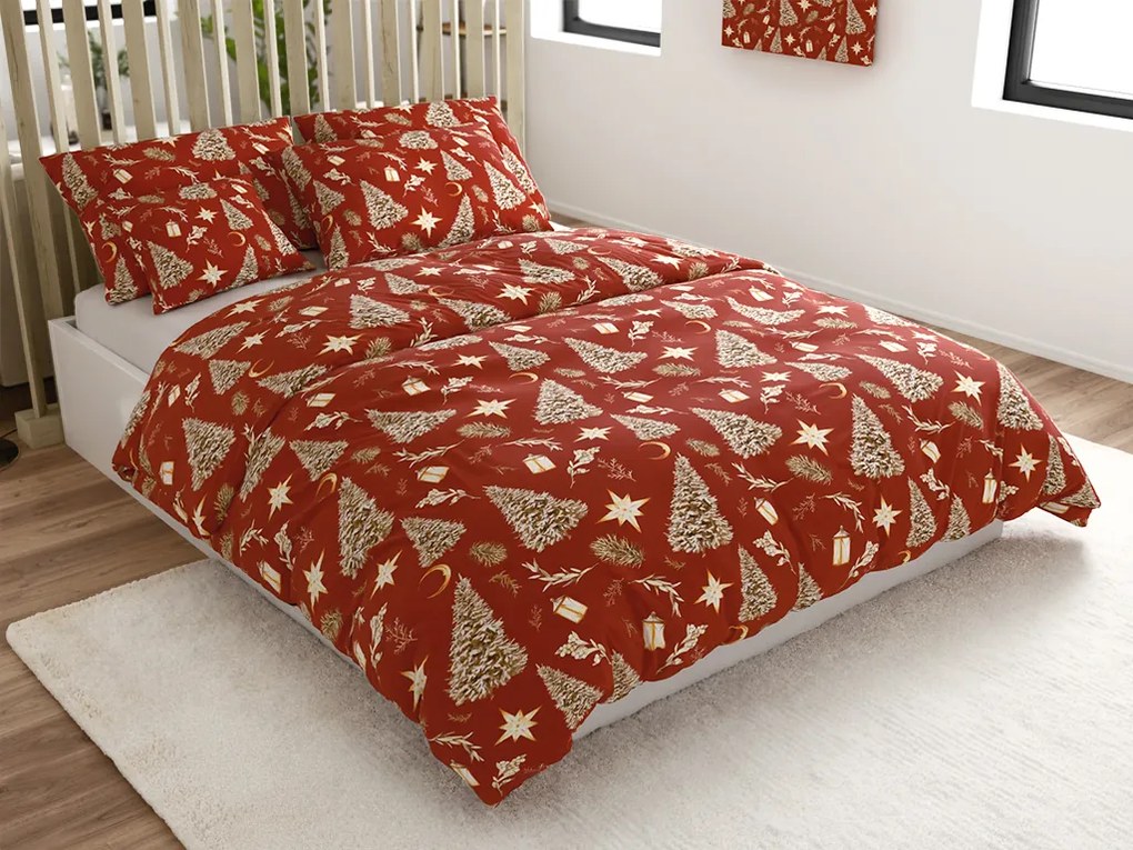 PrzytulneMieszkanie.pl PrzytulneMieszkanie.pl Pościel z mikrofibry ZŁOTE ŚWIĘTA czerwona Rozmiar pościeli: 2 szt 70 x 90 cm | 200 x 220 cm